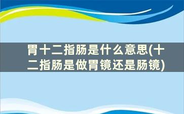 胃十二指肠是什么意思(十二指肠是做胃镜还是肠镜)