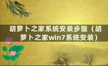 胡萝卜之家系统安装步骤（胡萝卜之家win7系统安装）