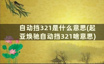 自动挡321是什么意思(起亚焕驰自动挡321啥意思)