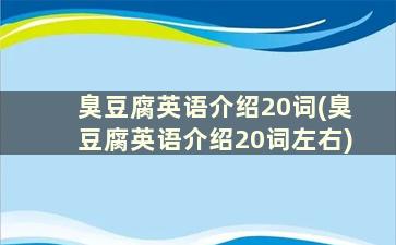 臭豆腐英语介绍20词(臭豆腐英语介绍20词左右)