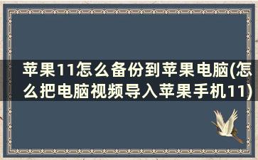 苹果11怎么备份到苹果电脑(怎么把电脑视频导入苹果手机11)