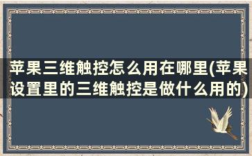 苹果三维触控怎么用在哪里(苹果设置里的三维触控是做什么用的)