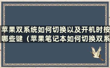 苹果双系统如何切换以及开机时按哪些键（苹果笔记本如何切换双系统）