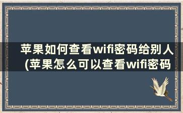 苹果如何查看wifi密码给别人(苹果怎么可以查看wifi密码)