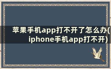 苹果手机app打不开了怎么办(iphone手机app打不开)