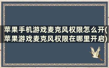 苹果手机游戏麦克风权限怎么开(苹果游戏麦克风权限在哪里开启)