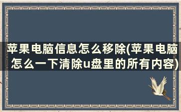 苹果电脑信息怎么移除(苹果电脑怎么一下清除u盘里的所有内容)