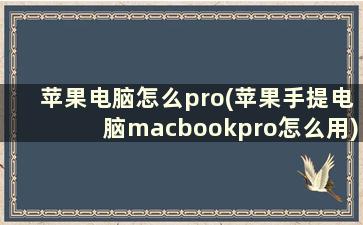 苹果电脑怎么pro(苹果手提电脑macbookpro怎么用)