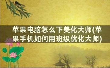 苹果电脑怎么下美化大师(苹果手机如何用班级优化大师)