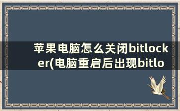 苹果电脑怎么关闭bitlocker(电脑重启后出现bitlocker怎么跳过)