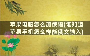 苹果电脑怎么加俄语(谁知道苹果手机怎么样能俄文输入)