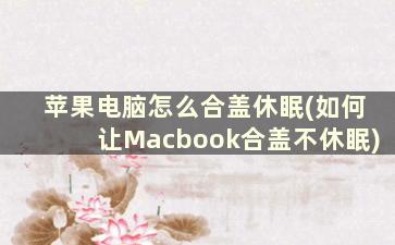 苹果电脑怎么合盖休眠(如何让Macbook合盖不休眠)