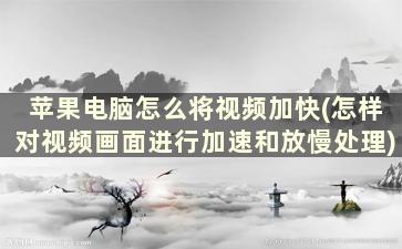 苹果电脑怎么将视频加快(怎样对视频画面进行加速和放慢处理)