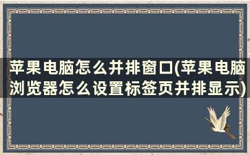 苹果电脑怎么并排窗口(苹果电脑浏览器怎么设置标签页并排显示)