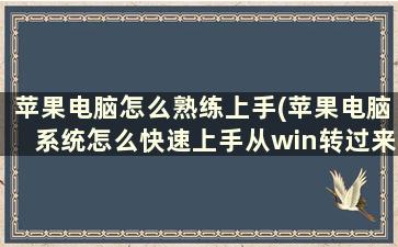 苹果电脑怎么熟练上手(苹果电脑系统怎么快速上手从win转过来的)