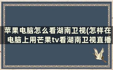 苹果电脑怎么看湖南卫视(怎样在电脑上用芒果tv看湖南卫视直播)