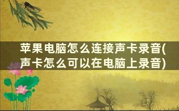 苹果电脑怎么连接声卡录音(声卡怎么可以在电脑上录音)