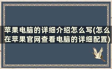 苹果电脑的详细介绍怎么写(怎么在苹果官网查看电脑的详细配置)