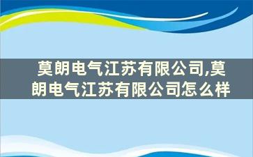 莫朗电气江苏有限公司,莫朗电气江苏有限公司怎么样