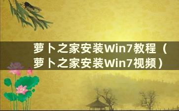 萝卜之家安装Win7教程（萝卜之家安装Win7视频）