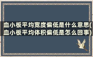 血小板平均宽度偏低是什么意思(血小板平均体积偏低是怎么回事)