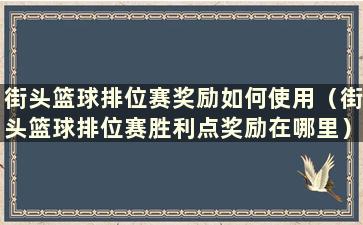 街头篮球排位赛奖励如何使用（街头篮球排位赛胜利点奖励在哪里）