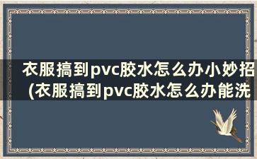 衣服搞到pvc胶水怎么办小妙招(衣服搞到pvc胶水怎么办能洗掉吗)