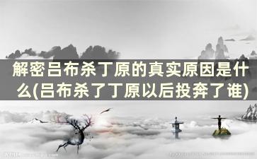 解密吕布杀丁原的真实原因是什么(吕布杀了丁原以后投奔了谁)