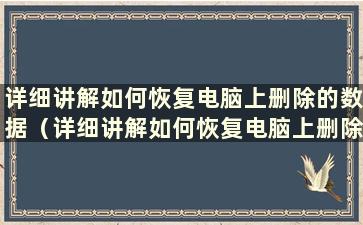 详细讲解如何恢复电脑上删除的数据（详细讲解如何恢复电脑上删除的数据）