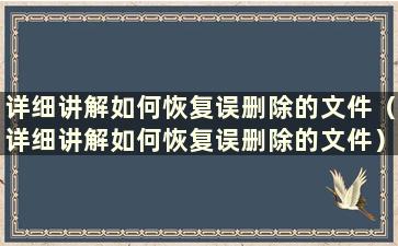 详细讲解如何恢复误删除的文件（详细讲解如何恢复误删除的文件）