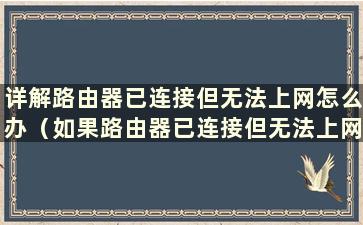 详解路由器已连接但无法上网怎么办（如果路由器已连接但无法上网怎么办）