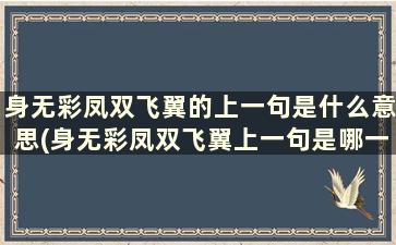 身无彩凤双飞翼的上一句是什么意思(身无彩凤双飞翼上一句是哪一句)