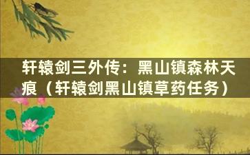 轩辕剑三外传：黑山镇森林天痕（轩辕剑黑山镇草药任务）