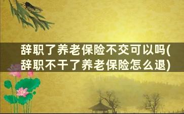 辞职了养老保险不交可以吗(辞职不干了养老保险怎么退)