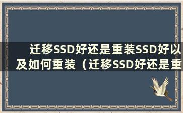 迁移SSD好还是重装SSD好以及如何重装（迁移SSD好还是重装win10好）