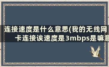 连接速度是什么意思(我的无线网卡连接诶速度是3mbps是嘛意思。是快还是不快)