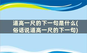 道高一尺的下一句是什么(俗话说道高一尺的下一句)