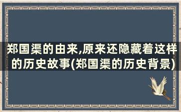 郑国渠的由来,原来还隐藏着这样的历史故事(郑国渠的历史背景)