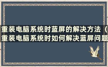 重装电脑系统时蓝屏的解决方法（重装电脑系统时如何解决蓝屏问题）