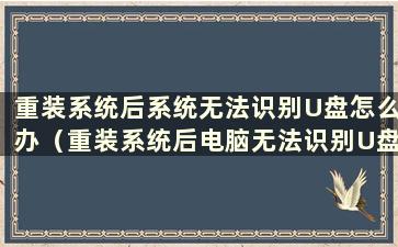 重装系统后系统无法识别U盘怎么办（重装系统后电脑无法识别U盘怎么办）