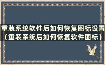 重装系统软件后如何恢复图标设置（重装系统后如何恢复软件图标）