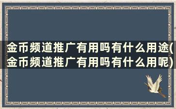 金币频道推广有用吗有什么用途(金币频道推广有用吗有什么用呢)