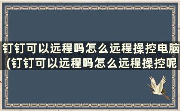 钉钉可以远程吗怎么远程操控电脑(钉钉可以远程吗怎么远程操控呢)