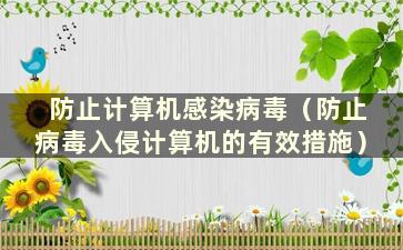 防止计算机感染病毒（防止病毒入侵计算机的有效措施）