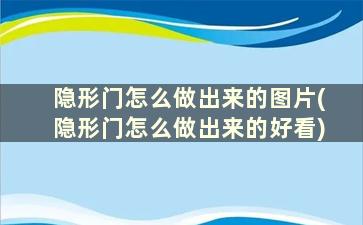 隐形门怎么做出来的图片(隐形门怎么做出来的好看)