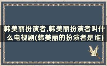 韩美丽扮演者,韩美丽扮演者叫什么电视剧(韩美丽的扮演者是谁)