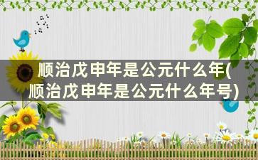 顺治戊申年是公元什么年(顺治戊申年是公元什么年号)