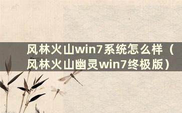 风林火山win7系统怎么样（风林火山幽灵win7终极版）