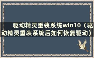 驱动精灵重装系统win10（驱动精灵重装系统后如何恢复驱动）