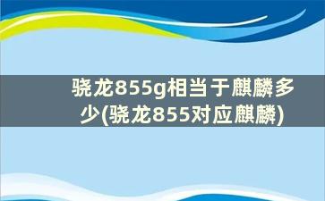 骁龙855g相当于麒麟多少(骁龙855对应麒麟)